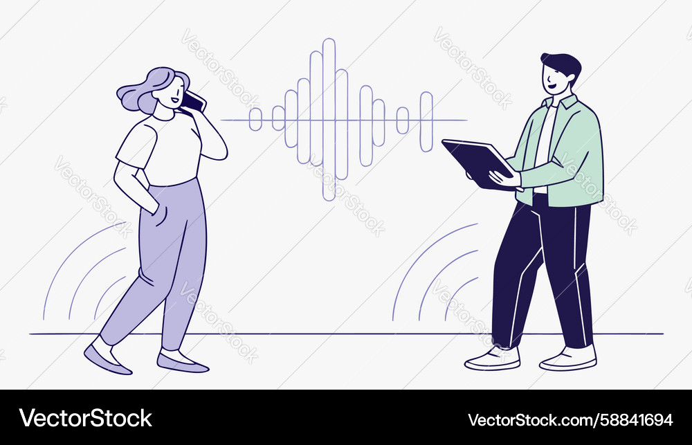 Man using voice recognition software on laptop Vector Image
