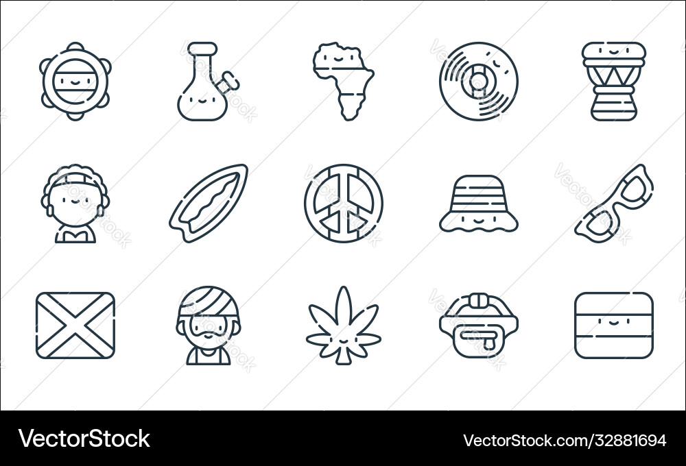 Reggae line icons linear set quality Reggae line icons linear set quality vector image