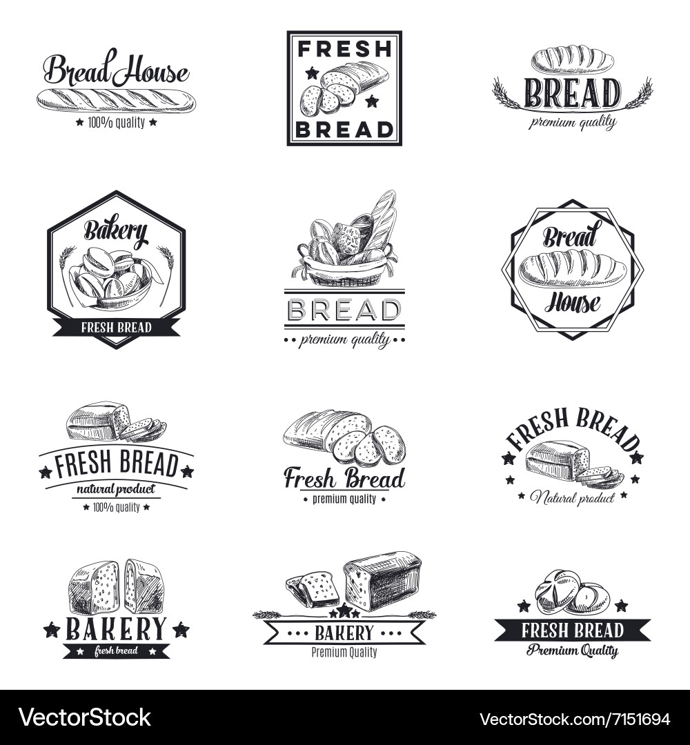 Retro Bakery & Bread Labels Set Vector Image