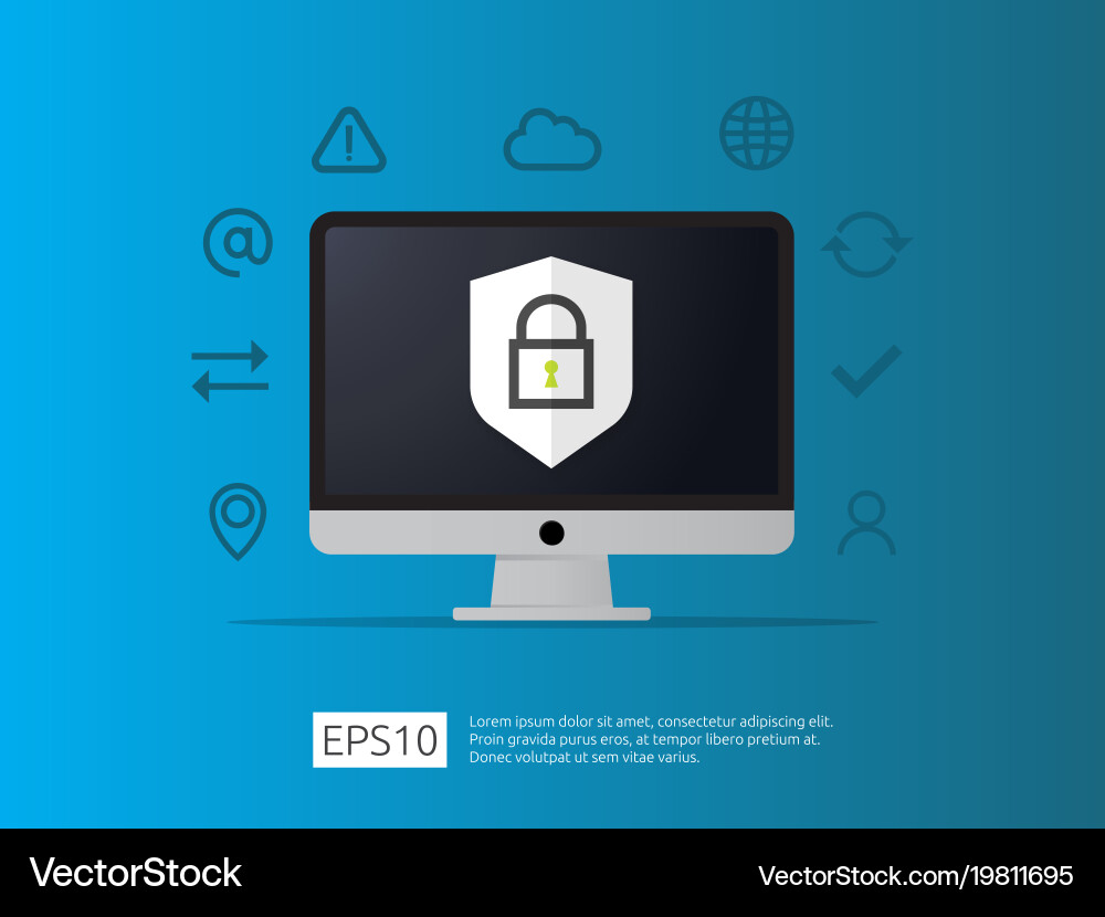 Computer with shield icon internet vpn security vector image