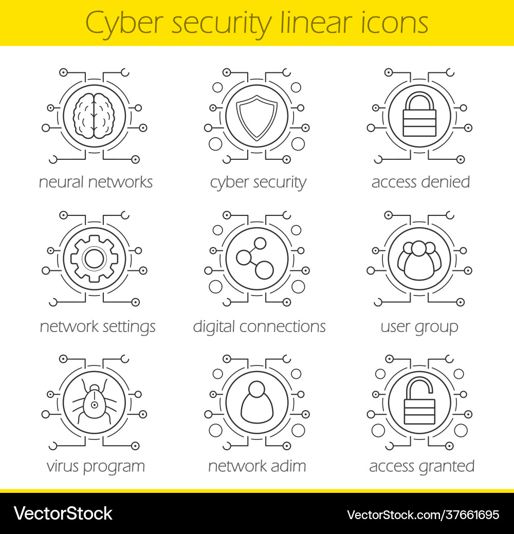 Cyber security linear icons set Cyber security linear icons set vector image