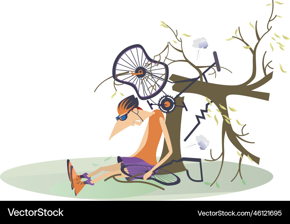Cyclist man smashed into a tree Cyclist man smashed into a tree Vector Image
