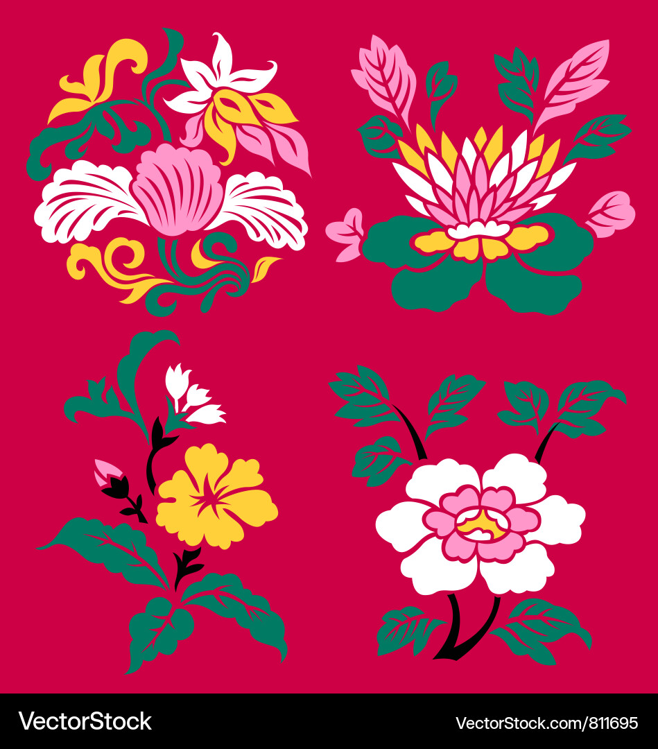 Floral Chinese Motif Set Vector Image
