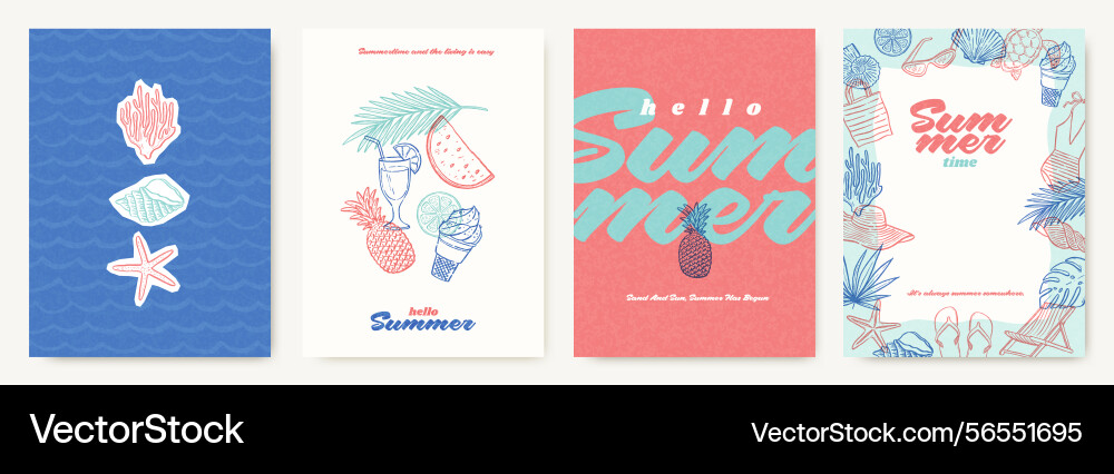 Hello summer - set of minimalistic posters Hello summer - set of minimalistic posters vector image