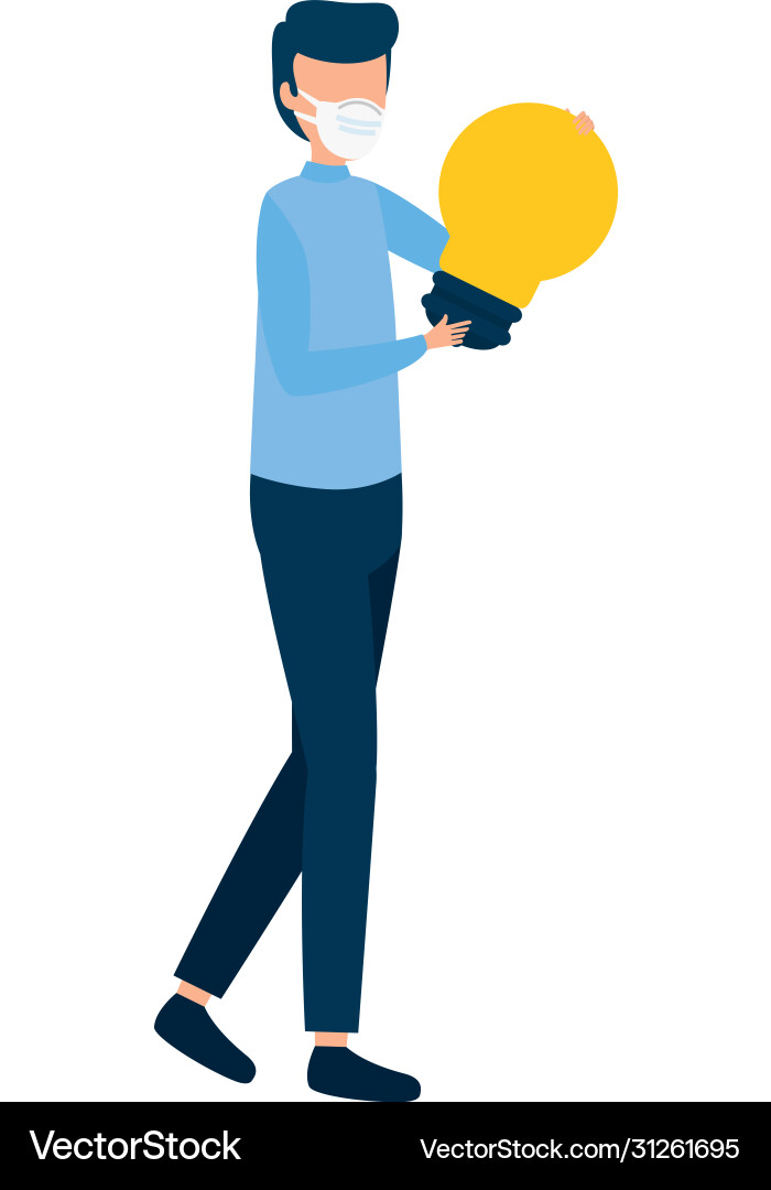 Man using face mask with light bulb isolated icon Vector Image
