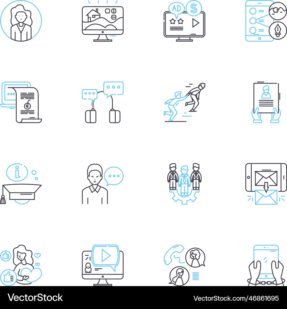 Podcaster linear icons set microph recording Podcaster linear icons set microph recording vector image