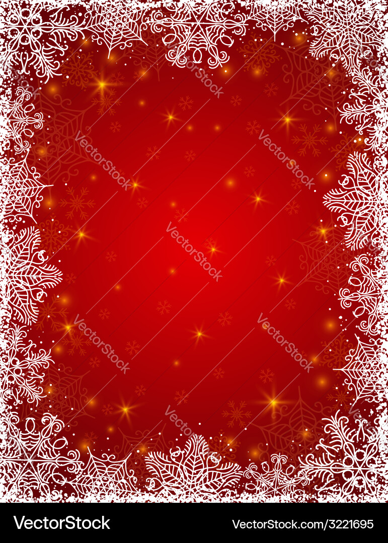 Red background with frame of snowflakes vector image