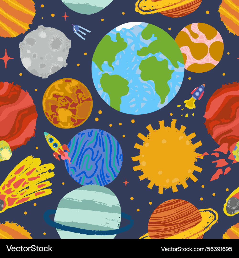 Seamless space pattern with colorful planets Vector Image