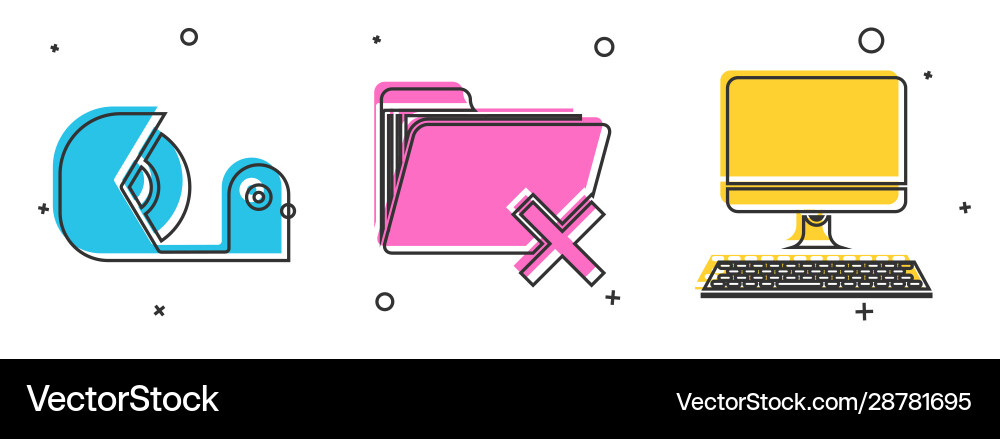 Set scotch delete folder and computer monitor Set scotch delete folder and computer monitor vector image