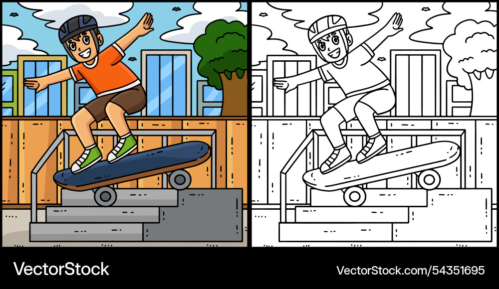 Skateboard child jumping down stairs Skateboard child jumping down stairs vector image