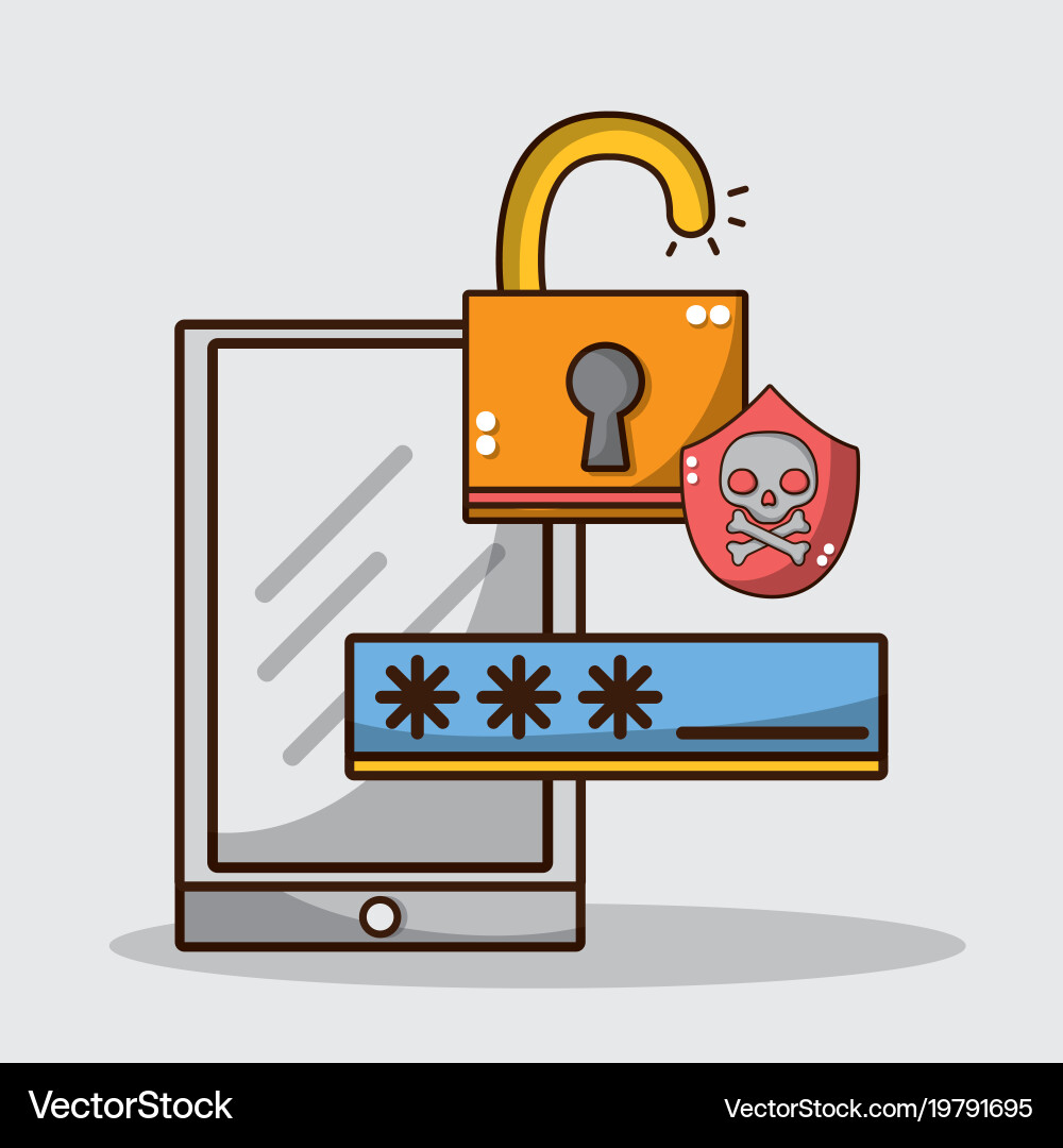 Smartphone with security code and digital padlock vector image