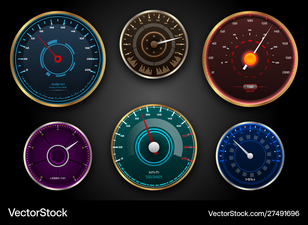 Collection speedometers pointers counters panel Collection speedometers pointers counters panel vector image