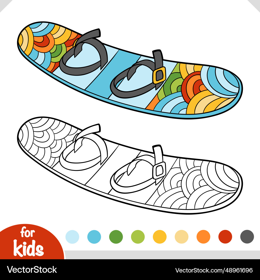 Coloring book for kids snowboard Coloring book for kids snowboard vector image