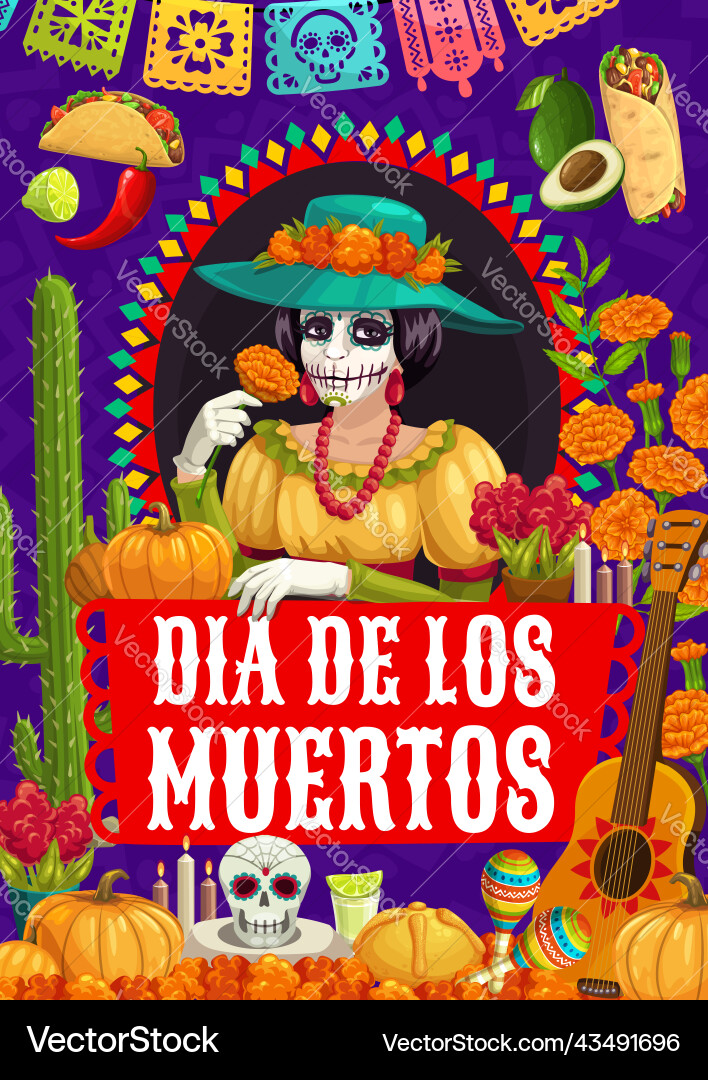 Dia de los muertos mexican holiday poster Dia de los muertos mexican holiday poster vector image