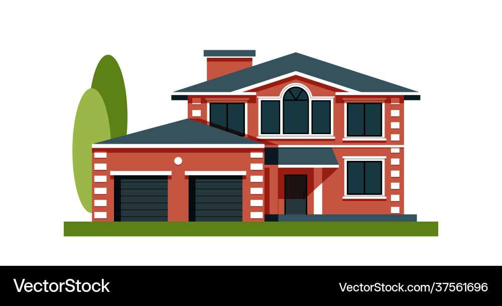 House facade with garage residential low-rise House facade with garage residential low-rise vector image