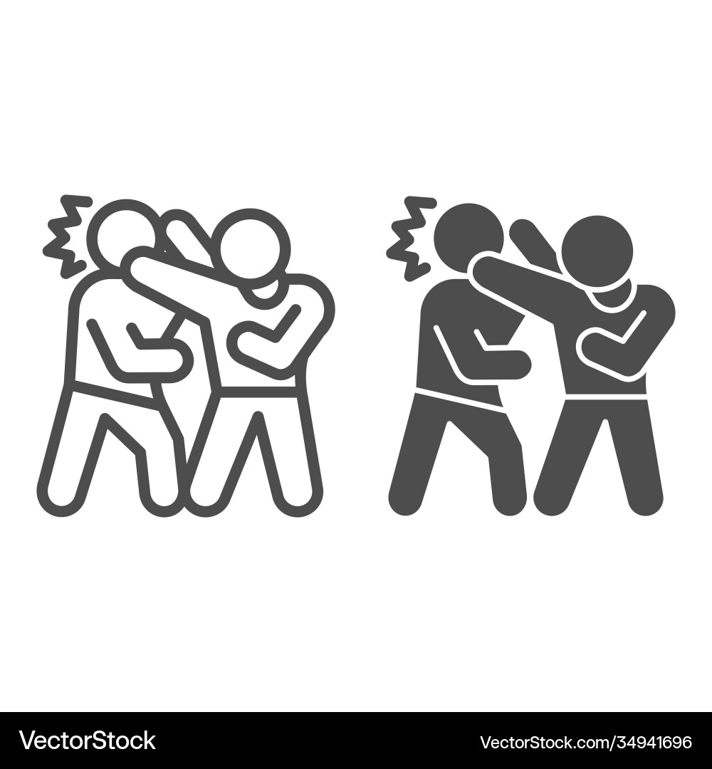 Man defending herself from bandit line and solid Man defending herself from bandit line and solid vector image