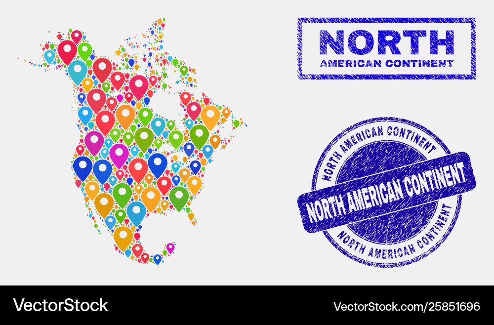 Map pins mosaic north america v2 and grunge Map pins mosaic north america v2 and grunge vector image