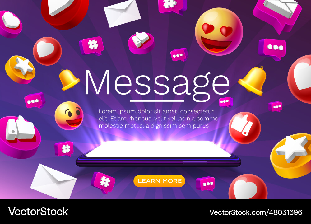 Message with many icons chat for communication vector image