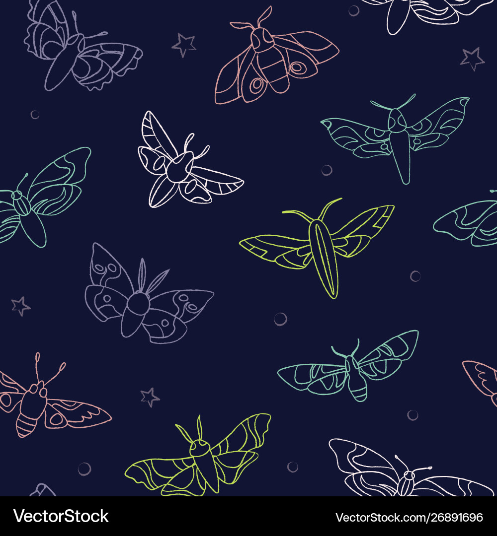 Moth collection linear pattern Moth collection linear pattern vector image