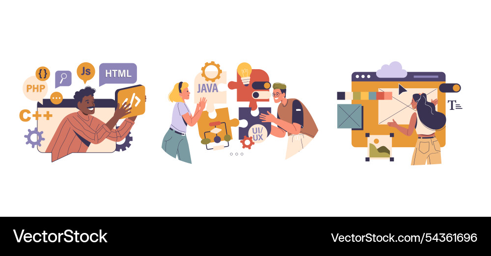 People cartoon characters programming coding People cartoon characters programming coding vector image