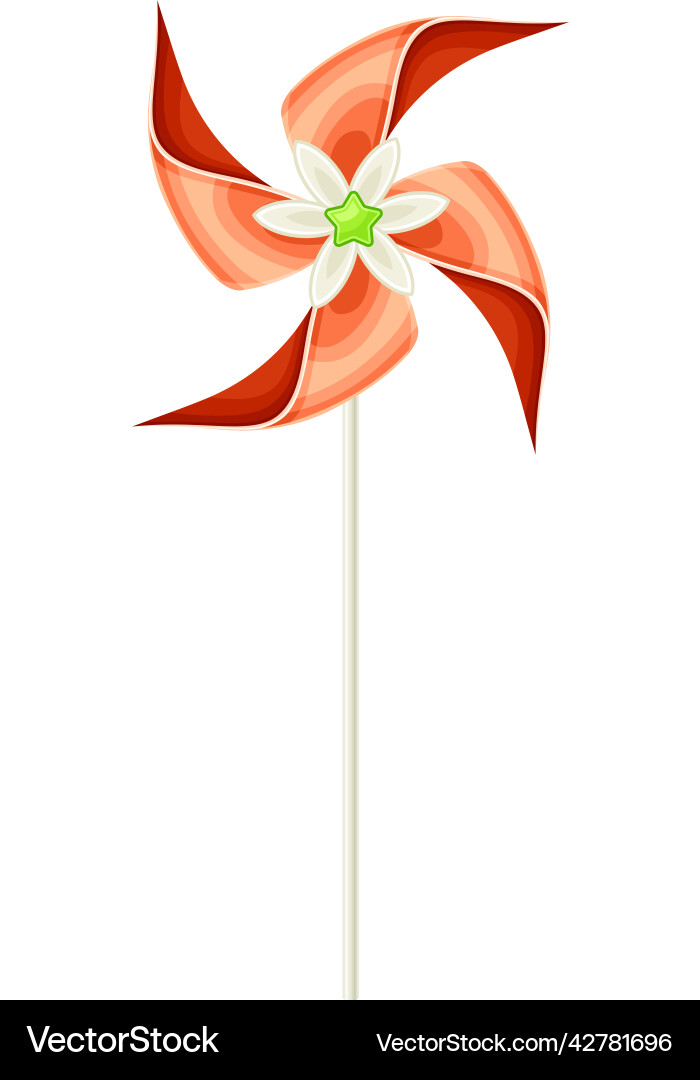 Red pinwheel toy with paper curl attached to stick Vector Image