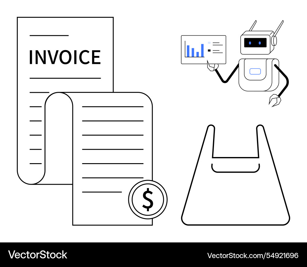 Robot automating invoice processing finances Robot automating invoice processing finances vector image