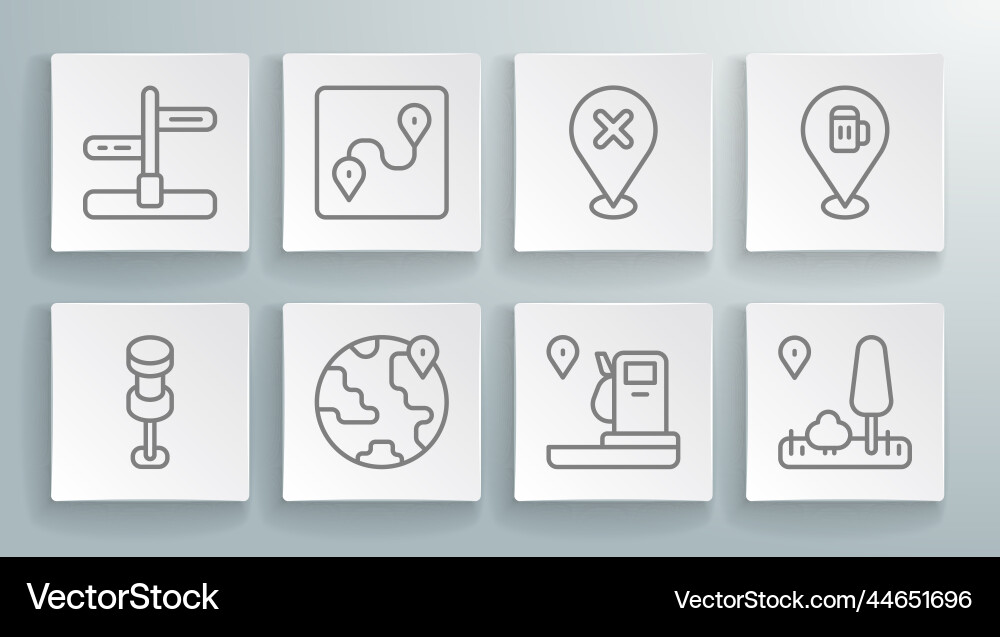 Set line push pin route location Set line push pin route location vector image