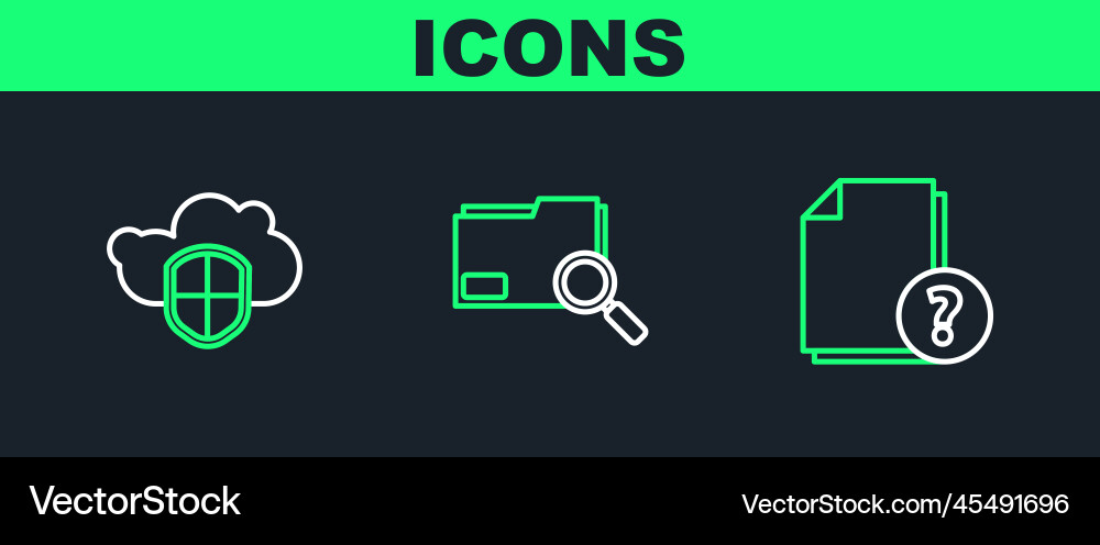 Set line unknown document cloud and shield Vector Image