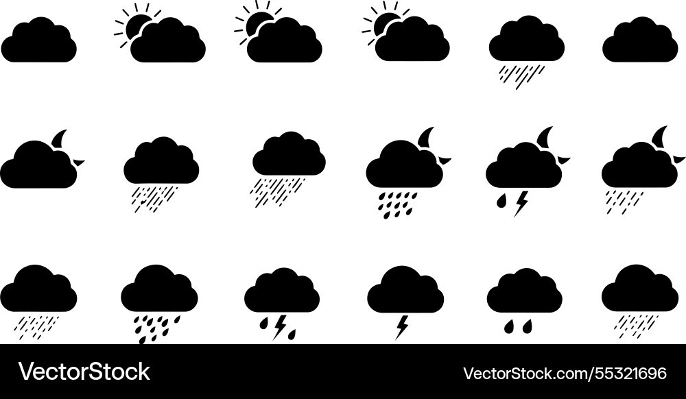 Set of simple weather icons for various conditions Set of simple weather icons for various conditions Vector Image