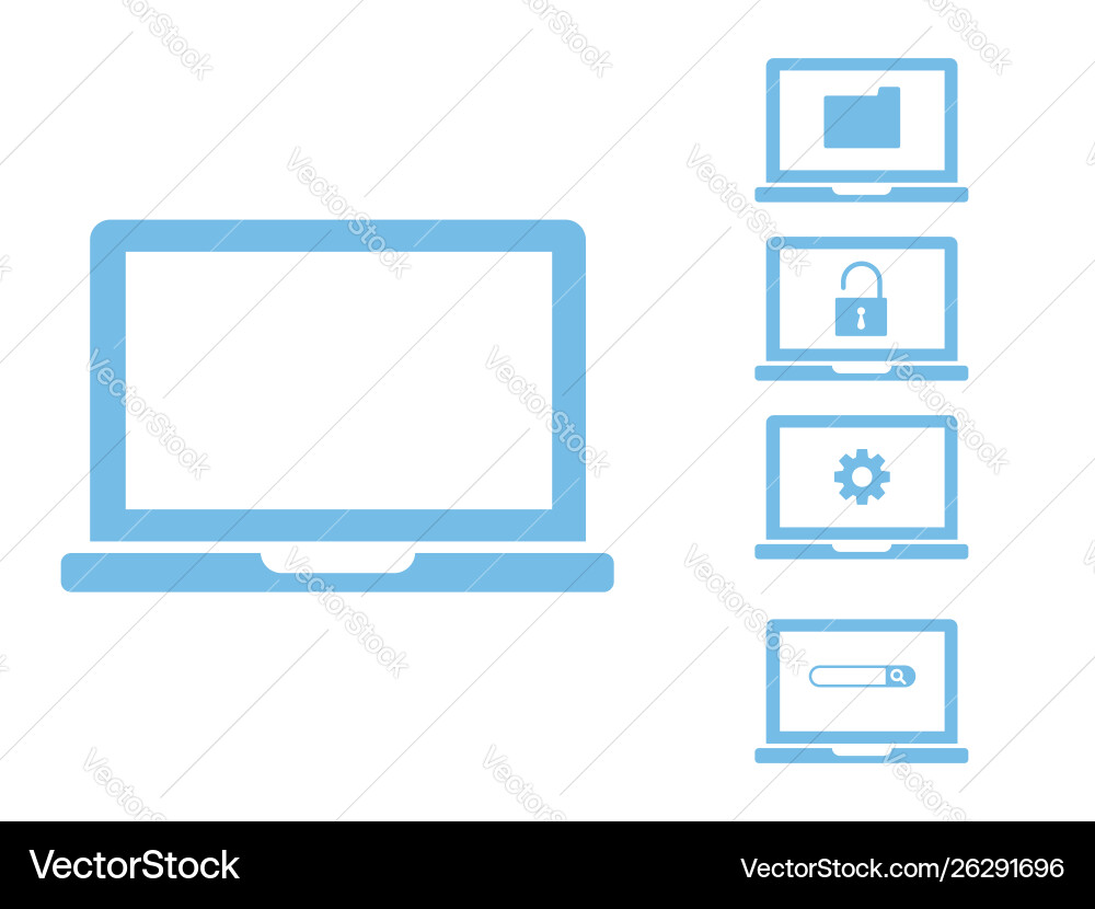Simple laptop with data processing icons Simple laptop with data processing icons vector image