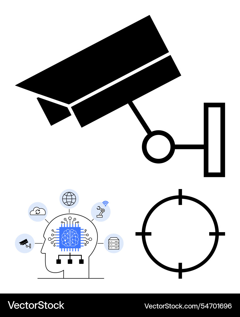 Surveillance camera ai integration and targeting Surveillance camera ai integration and targeting vector image