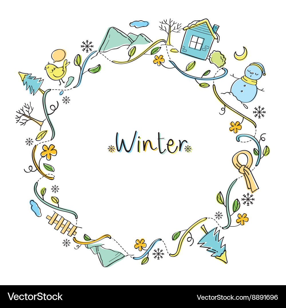 Winter objects on round frame vector image