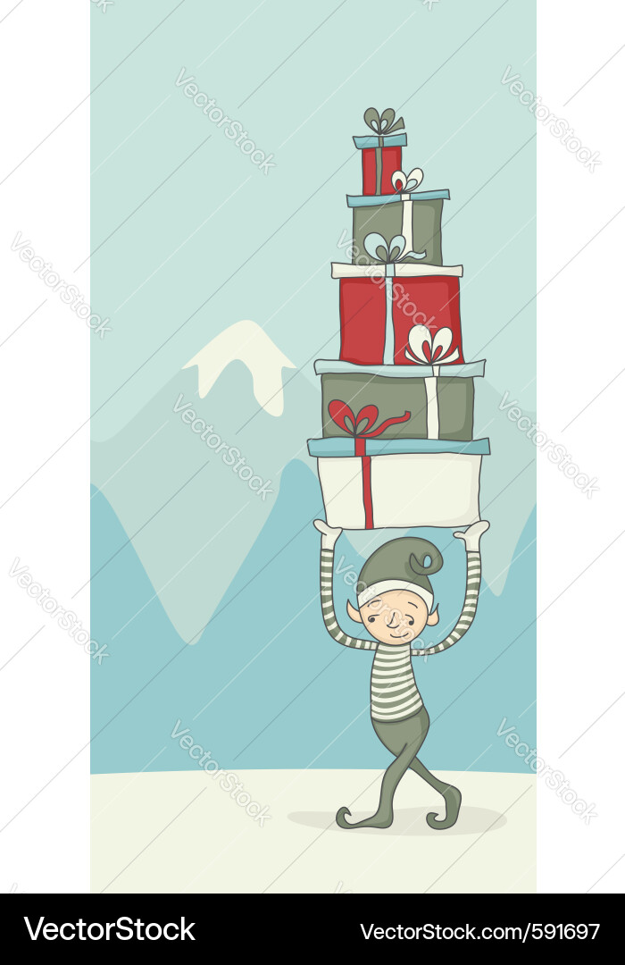 Cheerful Elf with Gift Boxes Royalty Free Vector Image