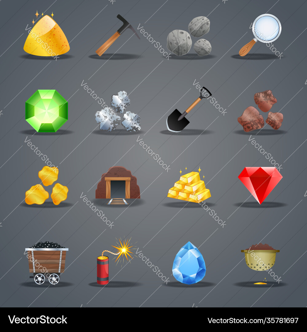 Mining game icons Mining game icons vector image
