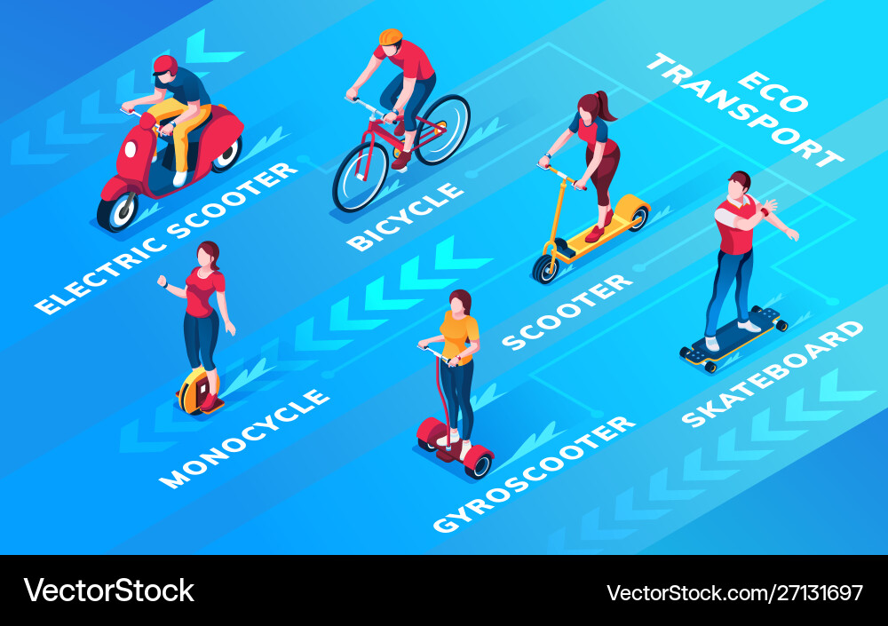 Set people on ecological personal transport Set people on ecological personal transport vector image