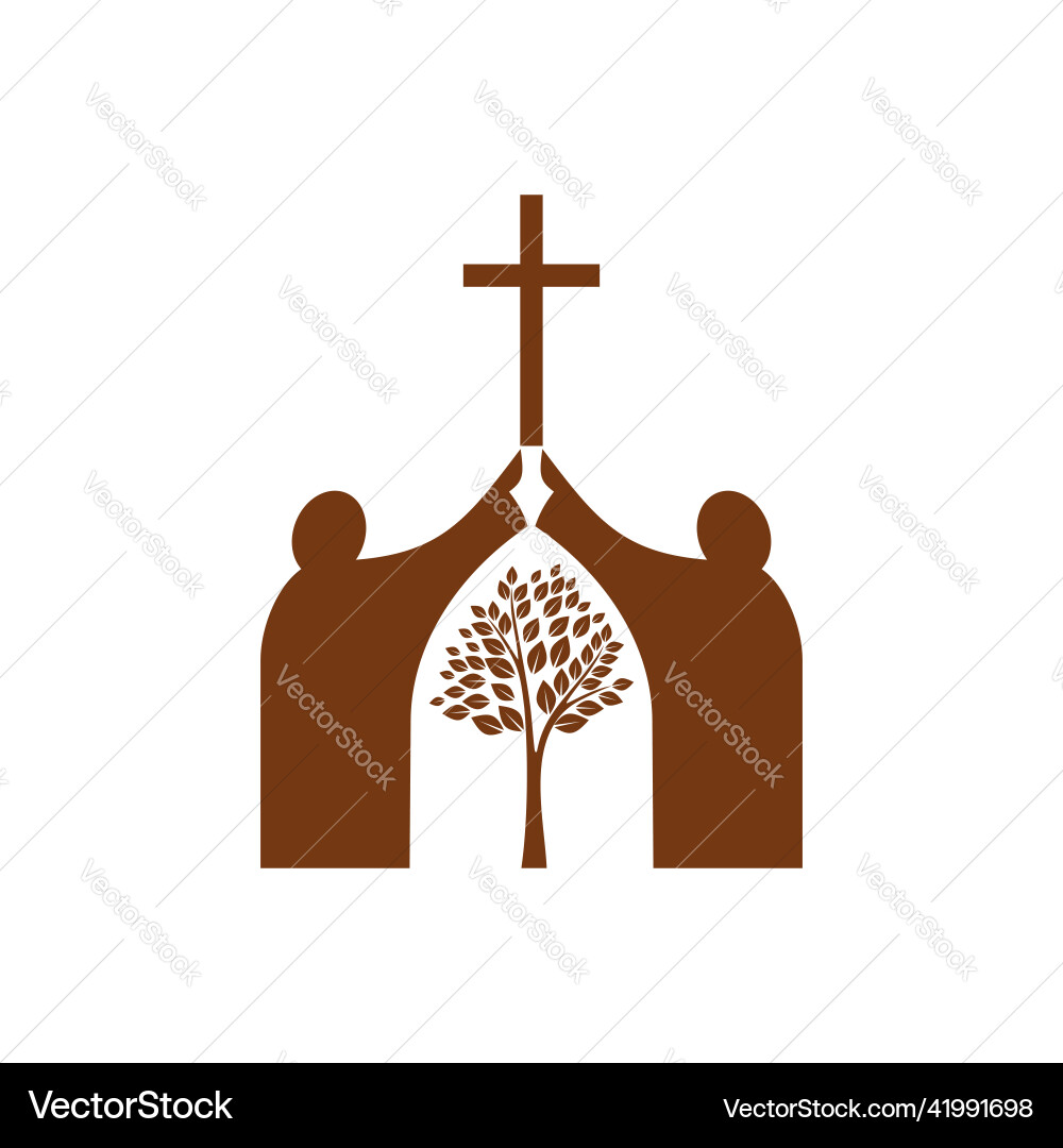 Christian Symbol with Cross and Tree vector image