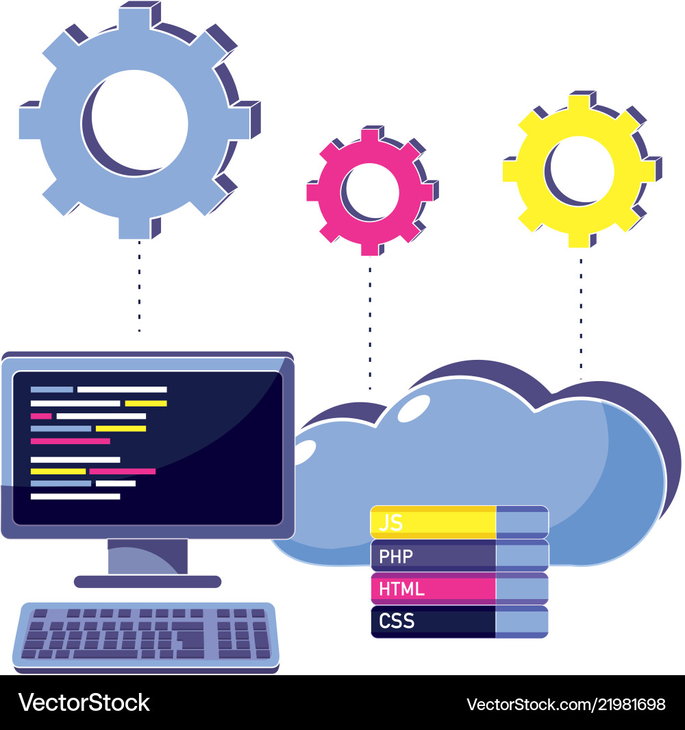 Computer programming code and cloud data vector image