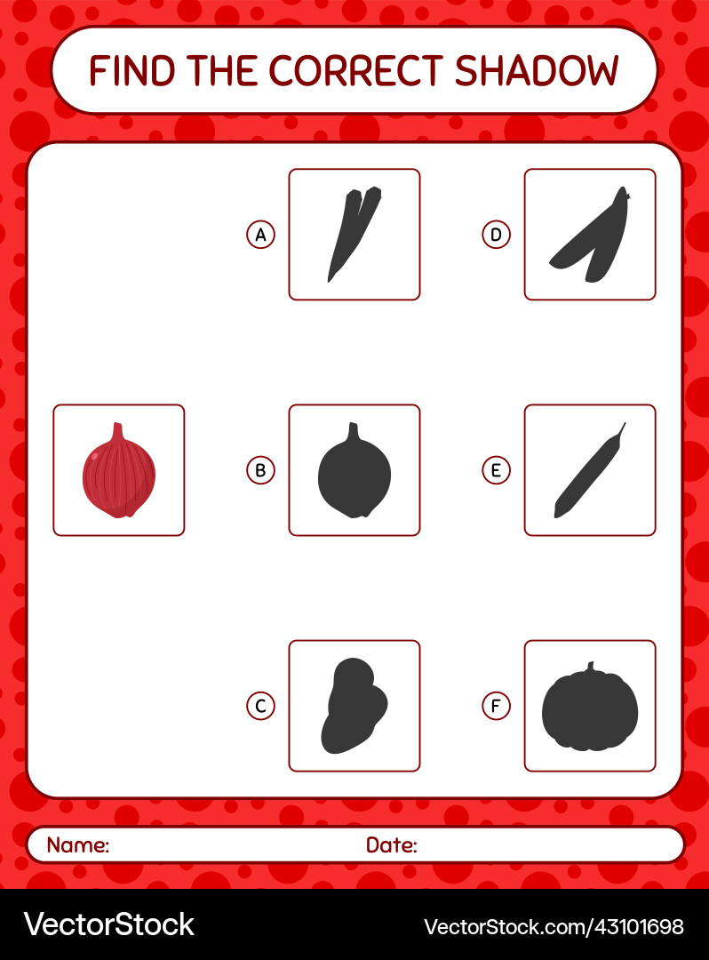 Find the correct shadows game with onion Find the correct shadows game with onion Vector Image