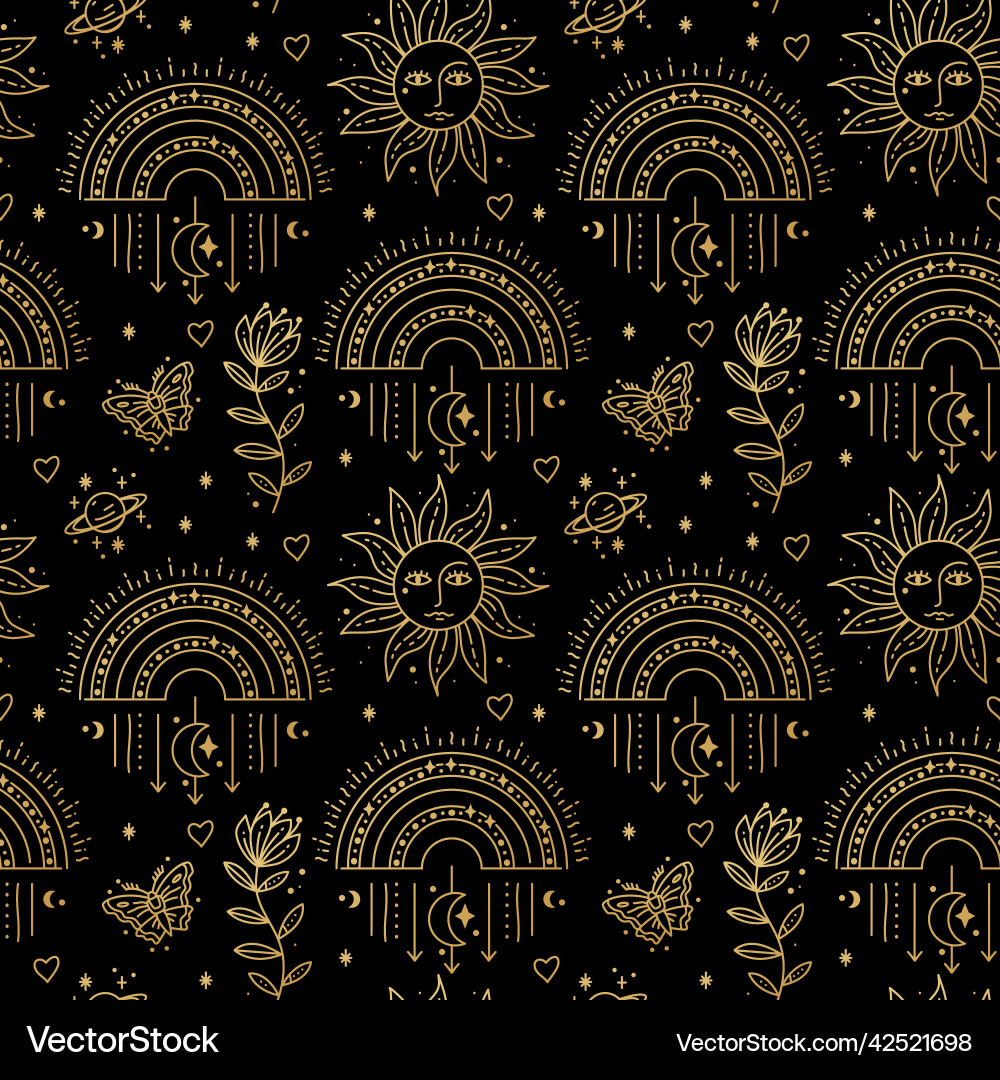 Magic boho symbols seamless pattern backdrop Magic boho symbols seamless pattern backdrop vector image