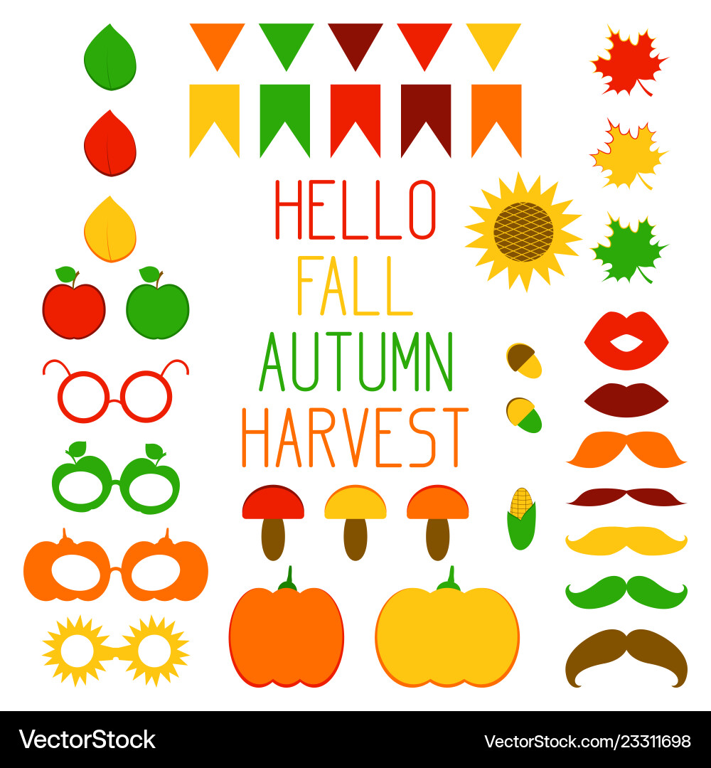 Photo booth props fall harvest design elements Photo booth props fall harvest design elements vector image