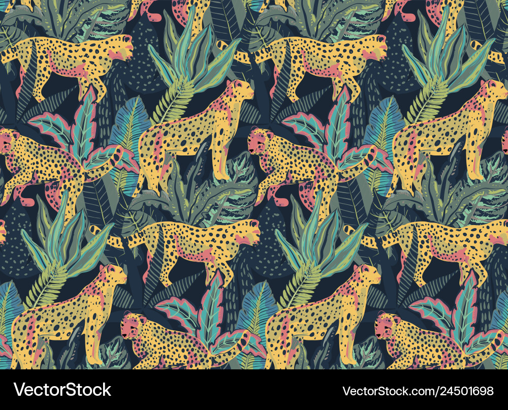 Seamless pattern with jaguars tropical Vector Image