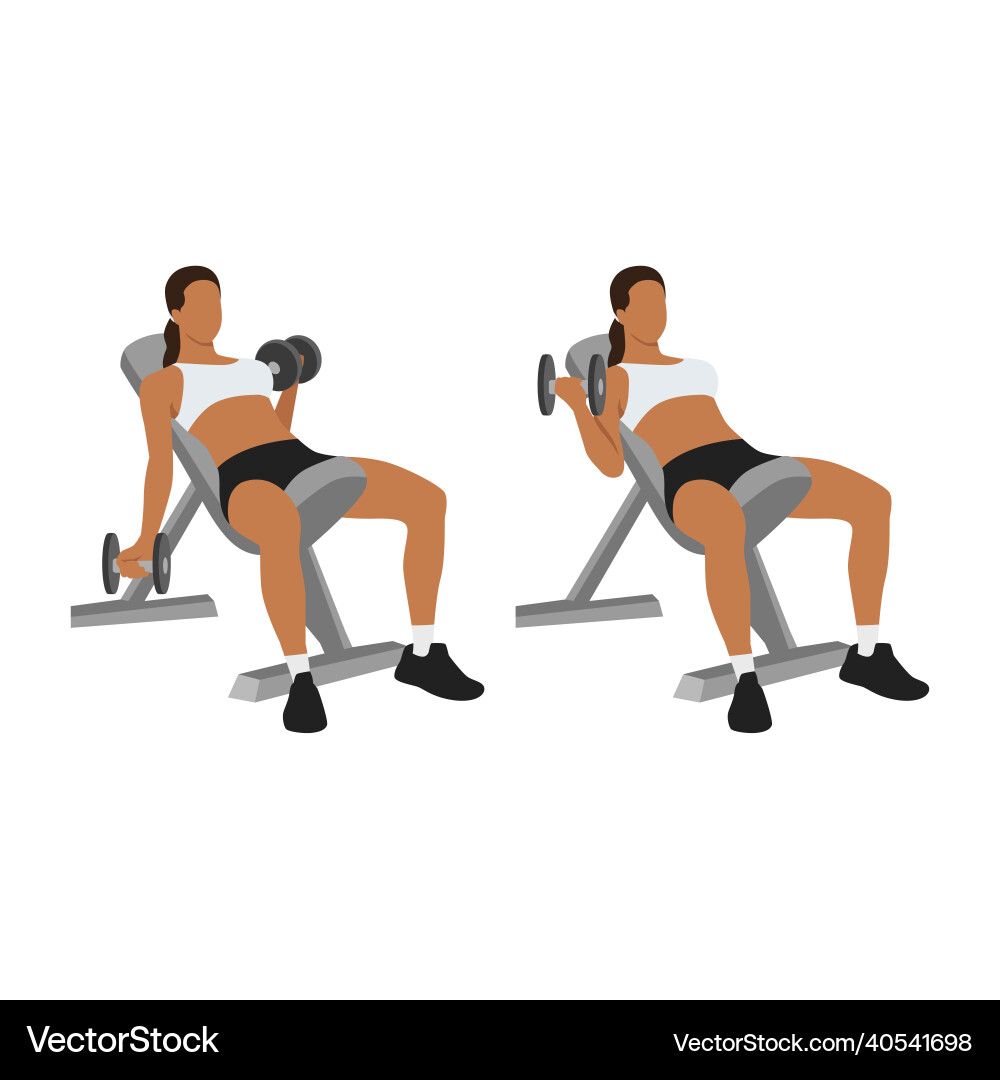 Seated alternating incline bench dumbbell curls Seated alternating incline bench dumbbell curls vector image