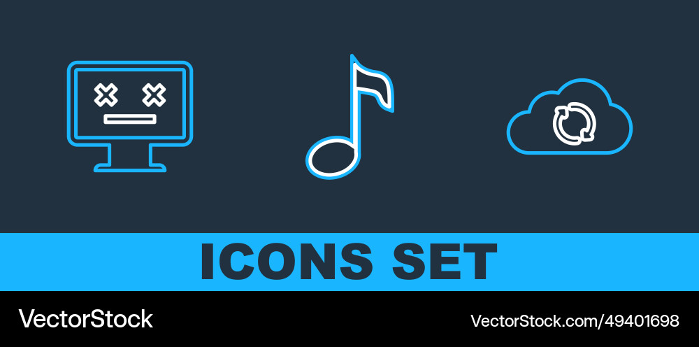 Set line cloud sync refresh dead monitor Set line cloud sync refresh dead monitor vector image