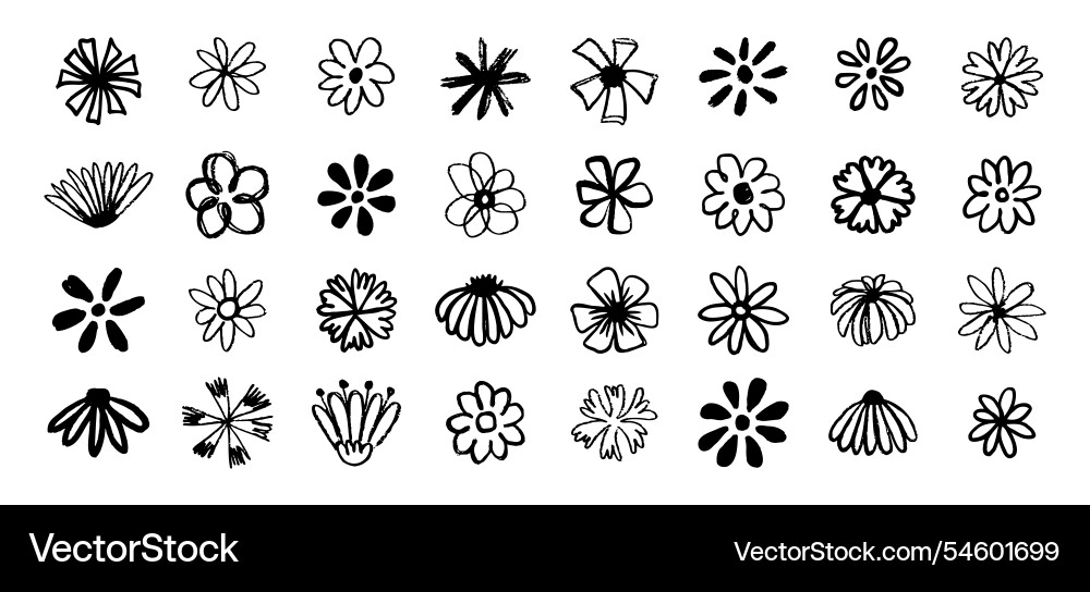 Blumen Grunge Pinsel Doodle Blossom Icons Set Blumen Grunge Pinsel Doodle Blossom Icons Set vektorbild