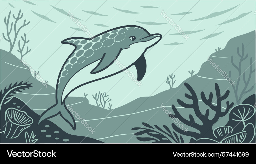 Dynamic dolphin leaping from ocean with stylized Vector Image
