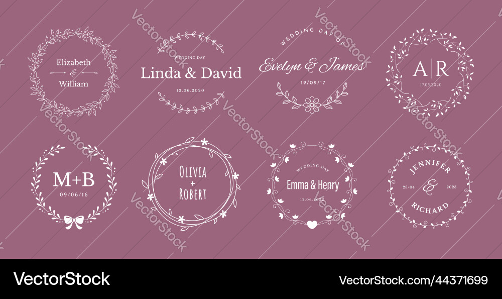 Floral Wedding Wreath & Frame Set Vector Image