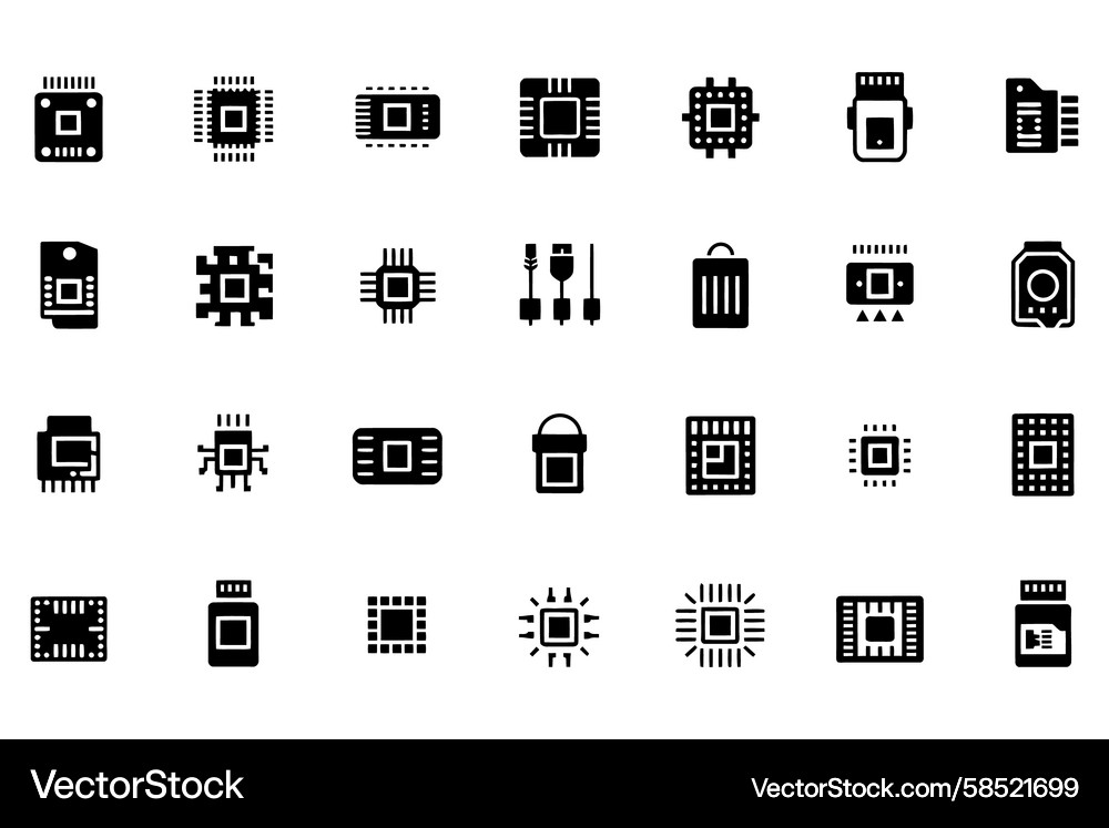 Microchip & Circuit Icons Vector Image