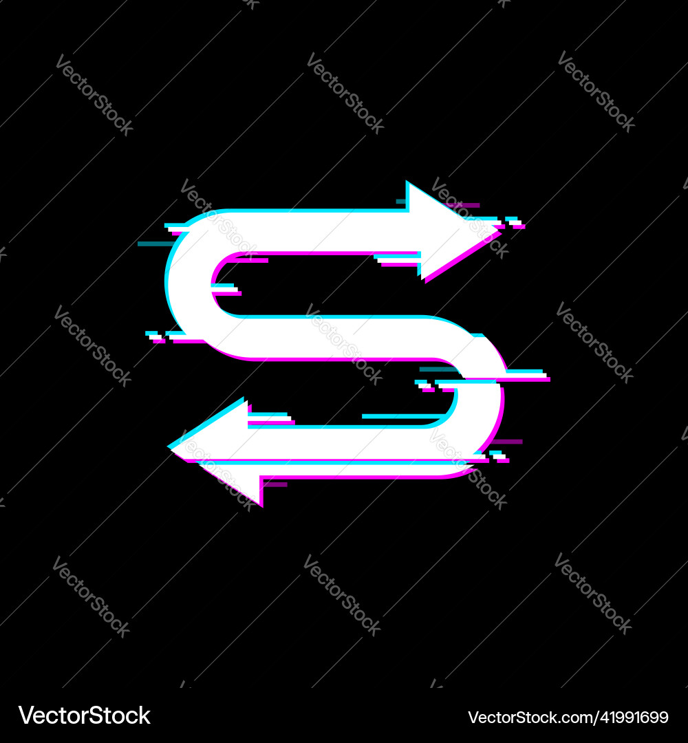 Pointer on left and right digital glitch arrow Pointer on left and right digital glitch arrow vector image