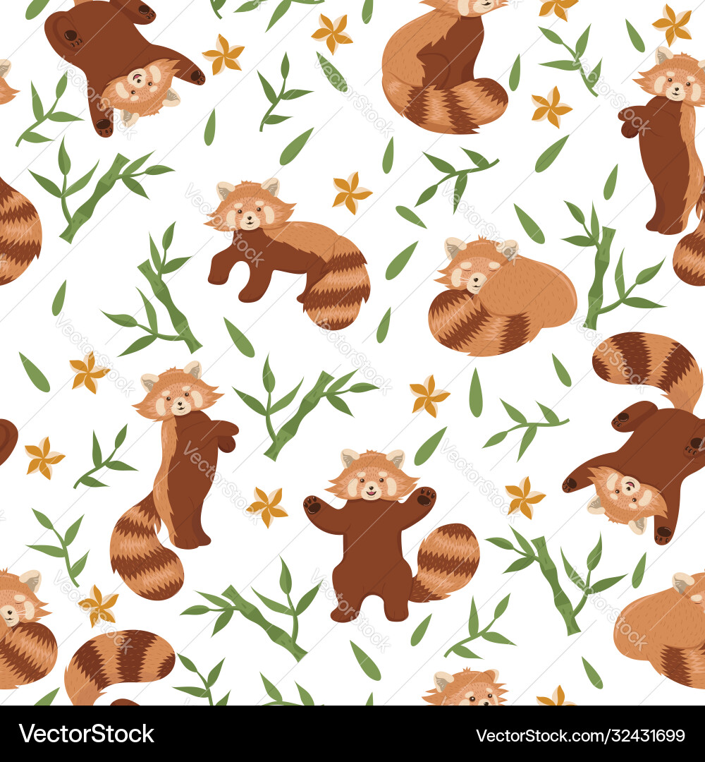 Seamless pattern with red pandas and bamboo Seamless pattern with red pandas and bamboo vector image