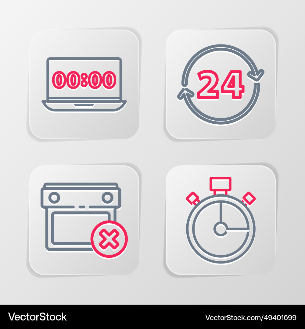 Set line stopwatch calendar date delete clock 24 Set line stopwatch calendar date delete clock 24 vector image